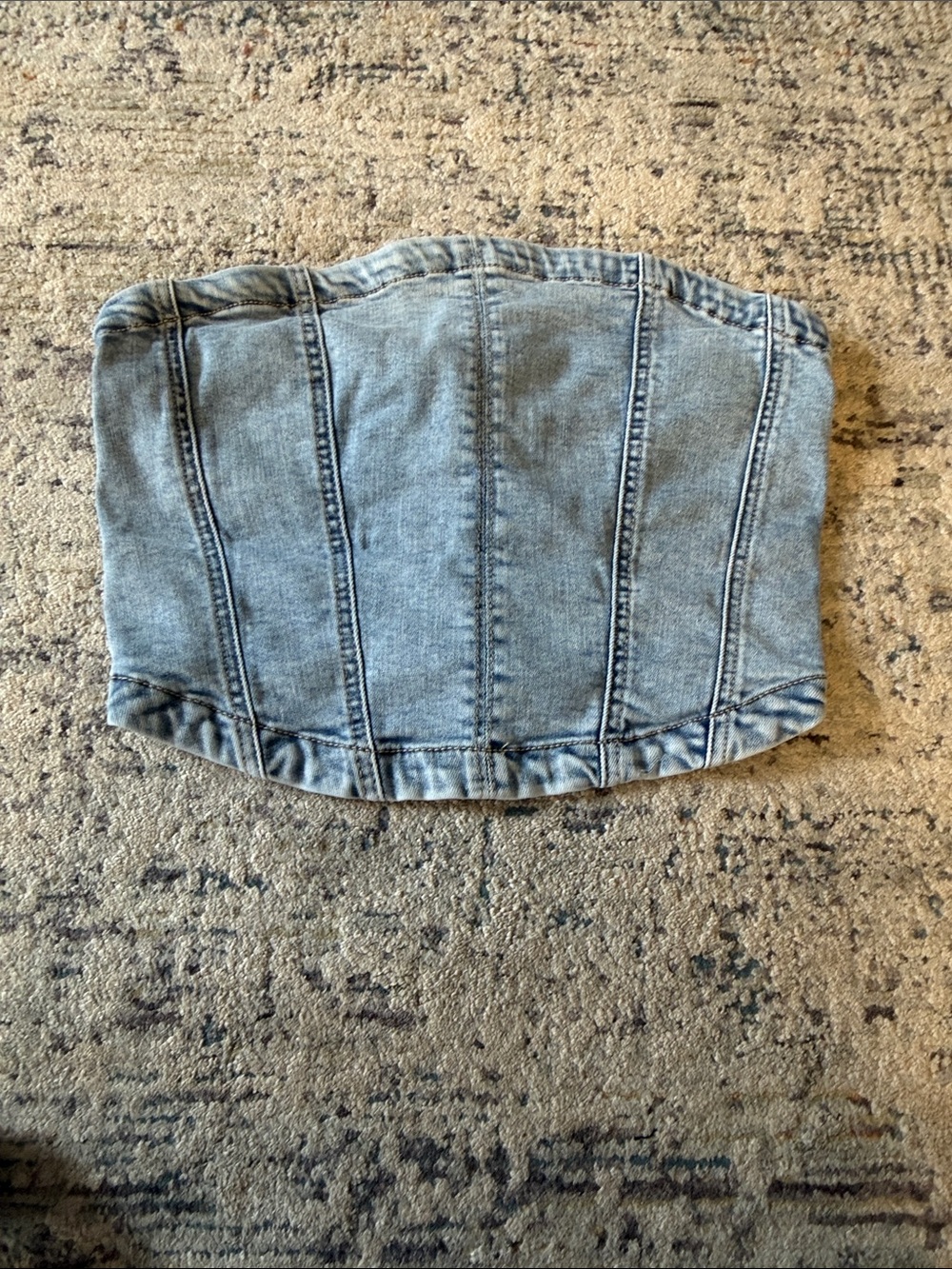 GARAGE Denim Strapless Bustier Top - Light Blue